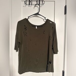 Active USA Olive Short Sleeve Distressed Tee